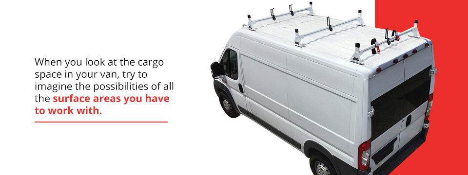 Use all of your van's surface area when upfitting. Use all of your van's surface area when upfitting.