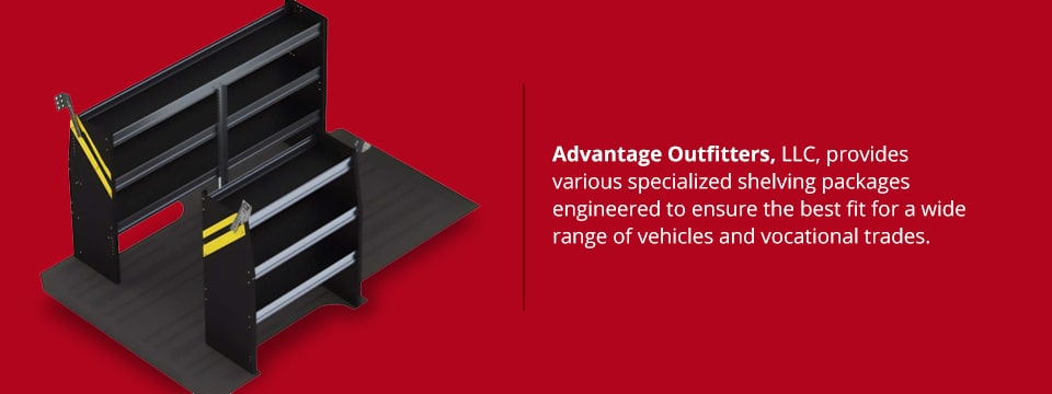 Specialized shelving packages for various vehicles and trades.